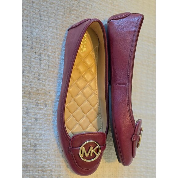 Michael Kors Burgundy Leather Flats With MK Logo Quilted Insole Rubber Sole 10M - Picture 6 of 8